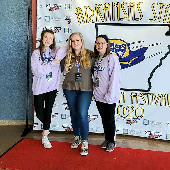 Parkers Chapel students Hannah Elizabeth, Ellery Palculict and Maddy Couture recently received high commendations at the Arkansas Thespian Festival. Elizabeth and Couture will also participate in the International Thespian Festival in June. (Contributed)