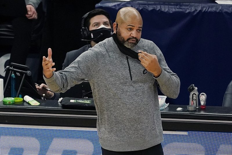 Cleveland Indians head coach J B.Bickerstaff directs his team in the second half of an NBA basketball game against the Minnesota Timberwolves on Jan. 31 in Minneapolis.