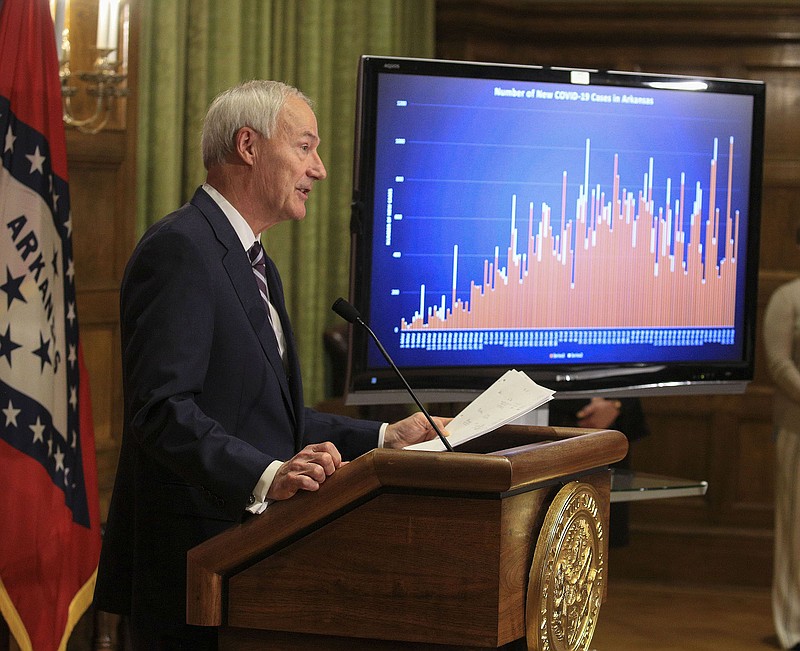 September 15 - State records 1,000 Covid-19 deaths - - - Gov. Asa Hutchinson speaks Tuesday Sept. 15, 2020 in Little Rock during a covid-19 briefing at the state Capitol. See more photos at arkansasonline.com/916governor/. (Arkansas Democrat-Gazette/Staton Breidenthal)