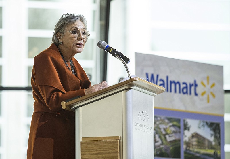 FILE -- Alice Walton announces the new Whole Health Institute Wednesday, Jan. 15, 2020, during the Northwest Arkansas Council's winter meeting at Crystal Bridges Museum of Art in Bentonville. (NWA Democrat-Gazette/Ben Goff)