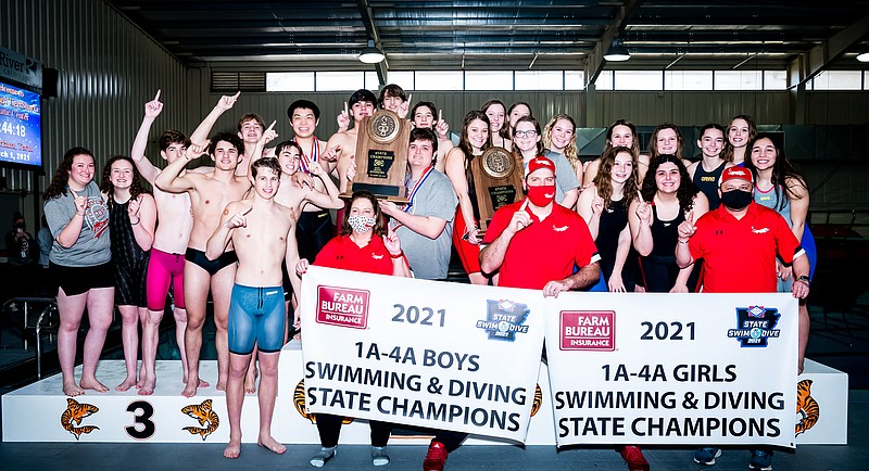 The Magnolia Panthers and Lady Panthers claimed the 2021 Class 1A-4A state swimming titles earlier this week. The Panthers have now won five championships in the past seven years, while the Lady Panthers claimed their second consecutive crown. (Conributed photo)