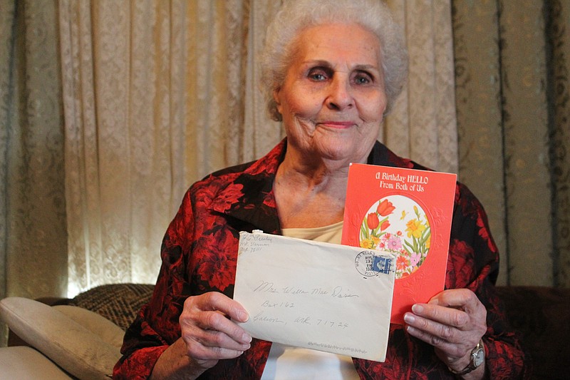 Willa Mae Davis received this birthday card from her parents 46 years late, the first of several long-lost letters she received in late February. (Matt Hutcheson/News-Times)