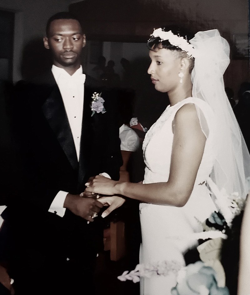 Edwin Strickland and Shun Dennis of Springdale were married on Aug. 20, 1994. They celebrated their anniversary last year with cake and confetti at home. “It was cool because our kids, except for Taylor, were home and they got to see it,” Shun says. “I think that was good for them.”
(Special to the Democrat-Gazette)