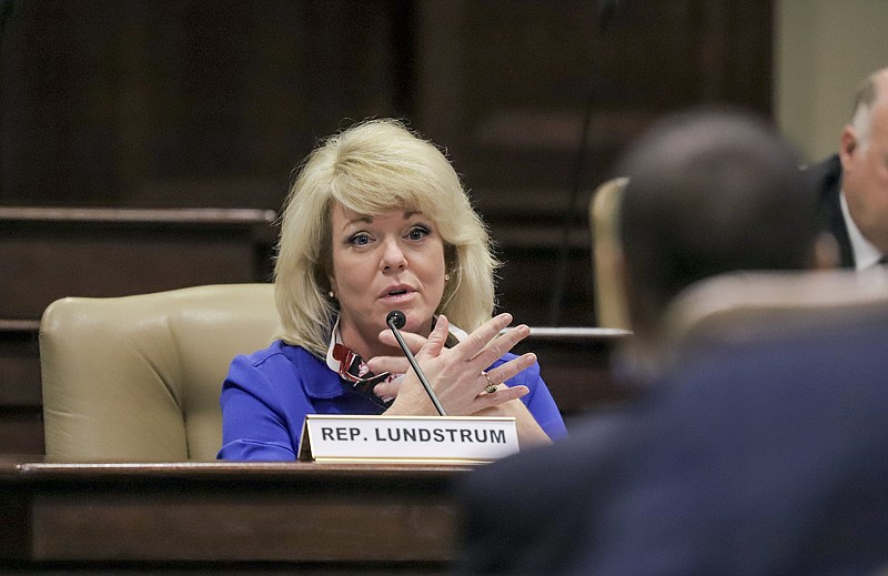 FILE - State Rep. Robin Lundstrum, R-Springdale, questions state Sen. Joyce Elliott, D-Little Rock, about her proposed measure to expand absentee voting in Arkansas. (Arkansas Democrat-Gazette/John Sykes Jr.)