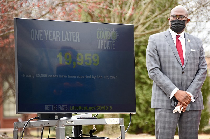 FILE - Mayor Frank Scott Jr. attends an event Friday, March 12, 2021, marking the one-year anniversary of Little Rock’s covid-19 emergency declaration. (Arkansas Democrat-Gazette/Staci Vandagriff)