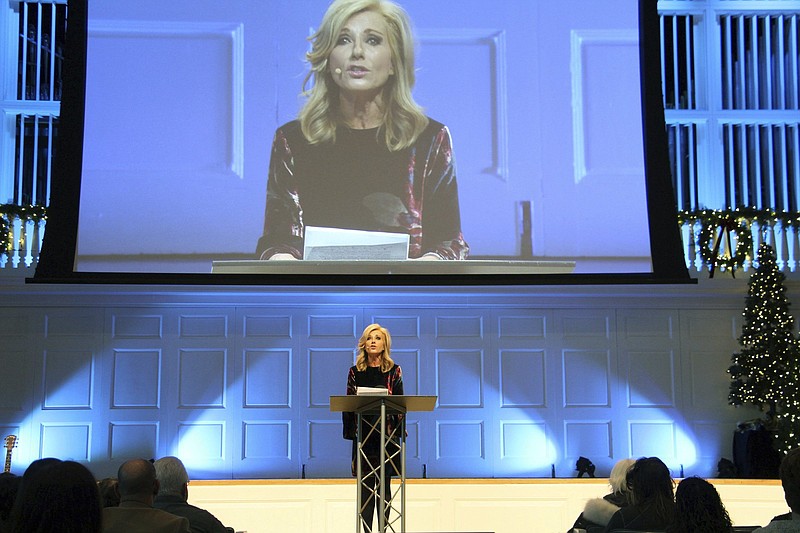Beth Moore addresses a summit in Wheaton, Ill., on sexual abuse and misconduct at Wheaton College in 2018. Bible study teacher Moore has been beloved among Southern Baptists for years, packing stadiums and selling millions of books. But when Moore began to criticize then-President Donald Trump and call out sexism, racism and abuse in the church, she became a pariah. Now Moore has left the nation’s largest Protestant denomination, saying she can no longer identify as Southern Baptist.
(Religion News Service via AP/Emily McFarlan Miller)