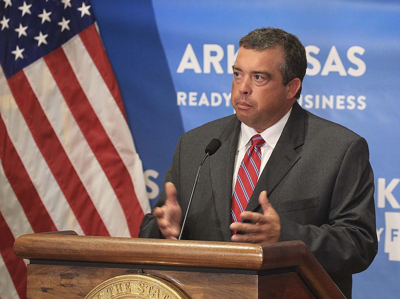 Michael John Gray, chairman of the Democratic Party of Arkansas, speaks about absentee ballots, Thursday July 2, 2020 at the state Capitol in Little Rock during the daily covid-19 briefing. (Arkansas Democrat-Gazette/Staton Breidenthal)