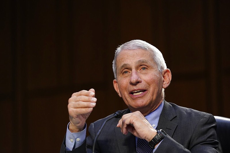 Dr. Anthony Fauci, director of the National Institute of Allergy and Infectious Diseases, testifies during a Senate Health, Education, Labor and Pensions Committee hearing on the federal coronavirus response on Capitol Hill in Washington on Thursday, March 18, 2021. (AP/Susan Walsh)