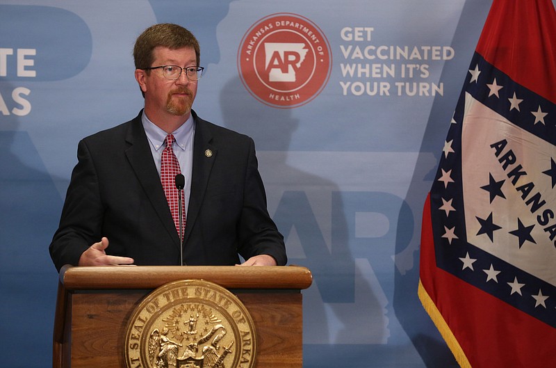 Secretary of Education Johnny Key answers a question during the weekly covid-19 briefing on Tuesday, March 30, 2021, at the state Capitol in Little Rock. (Arkansas Democrat-Gazette/Thomas Metthe)