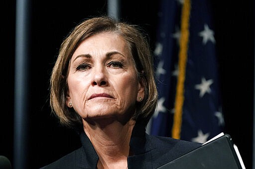 Iowa Gov. Kim Reynolds speaks during a news conference in Johnston, Iowa, in this Nov. 19, 2020, file photo. (AP/Charlie Neibergall)