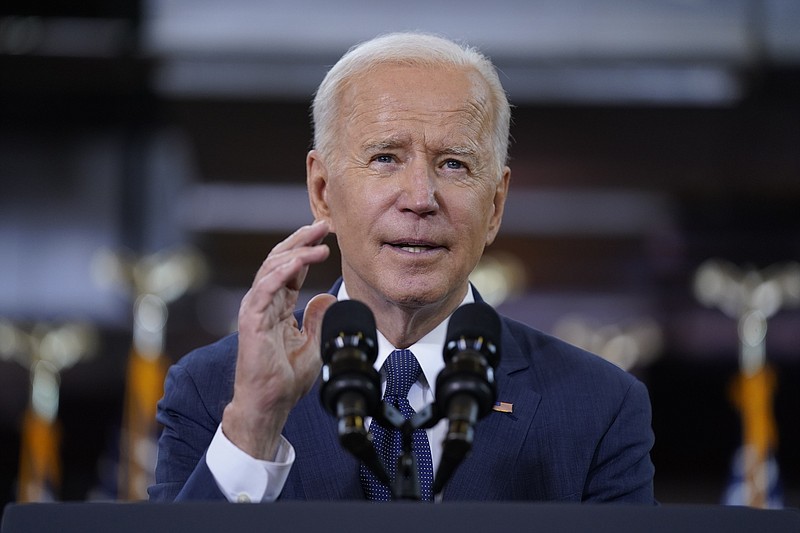 In this March 31, 2021, file photo President Joe Biden delivers a speech on infrastructure spending at Carpenters Pittsburgh Training Center in Pittsburgh. (AP Photo/Evan Vucci, File)
