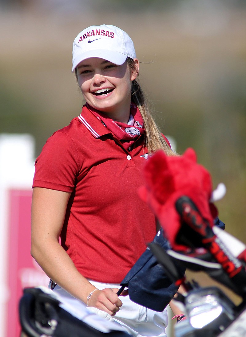 University of Arkansas golfer Brooke Matthews is six strokes behind co-leaders Ingrid Lindblad and Rose Zhang heading into today’s final round of the Augusta National Women’s Amateur in Augusta, Ga.
(NWA Democrat-Gazette/David Gottschalk)