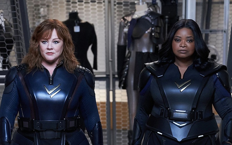 Melissa McCarthy and Octavia Spencer are middle-aged friends who become superheroes in the Netflix film “Thunder Force,” written and directed by McCarthy’s husband and creative partner, Ben Falcone.