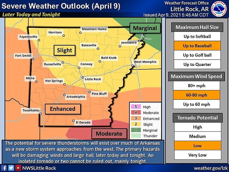 A forecast map from the National Weather Service for Friday shows the possibility for weather hazards.
