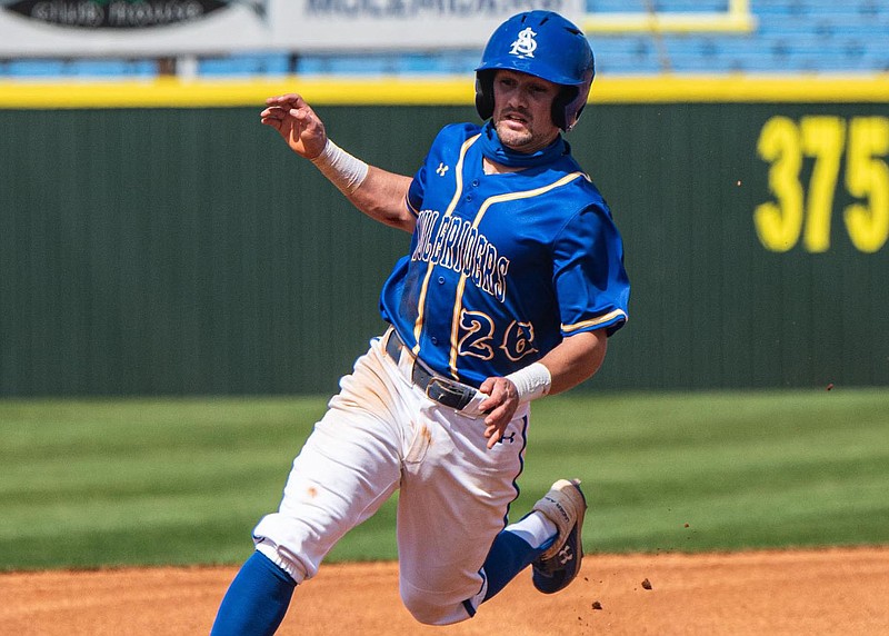 SAU Mulerider Riley Orr runs the bases during a recent game against East Central Oklahoma.