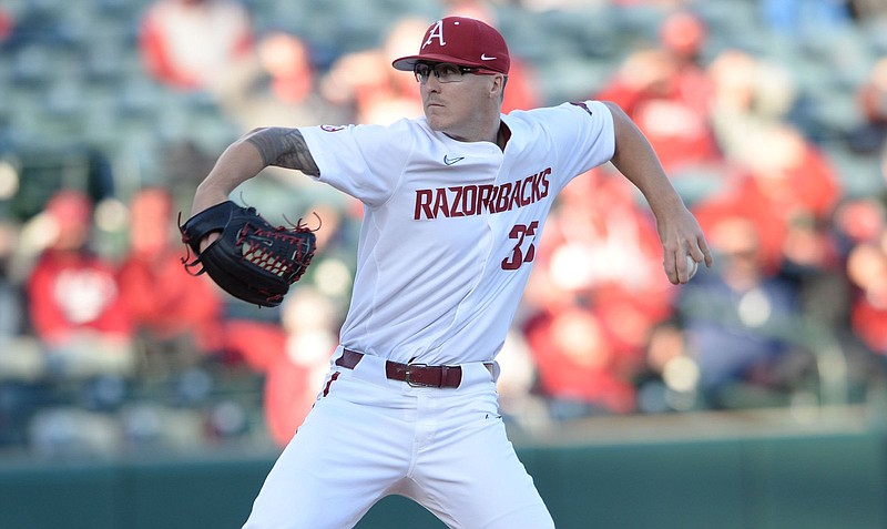 Junior left-hander Patrick Wicklander will be Arkansas’ starting pitcher tonight in the opening game of a three-game SEC series against Texas A&M at Baum-Walker Stadium in Fayetteville.
(NWA Democrat-Gazette/Andy Shupe)