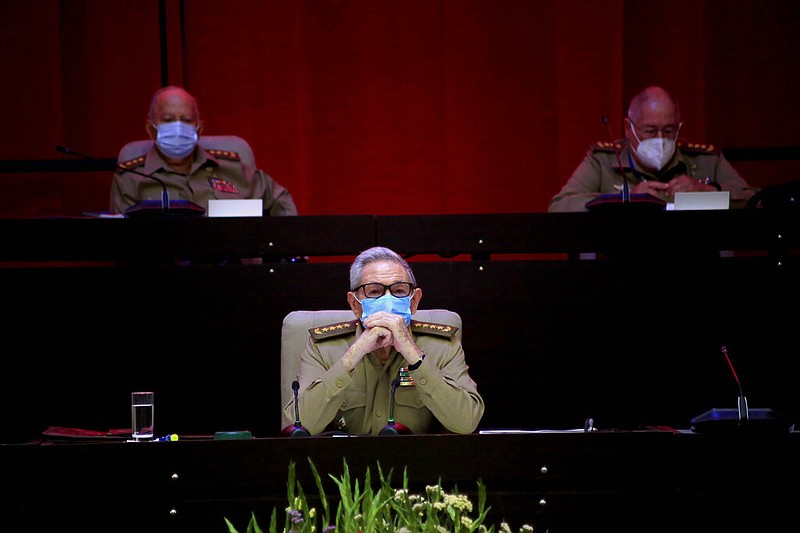 Raul Castro, first secretary of the Communist Party and former president, attends the VIII Congress of the Communist Party of Cuba's opening session, at the Convention Palace in Havana, Cuba, Friday, April 16, 2021. (Ariel Ley Royero/ACN via AP)