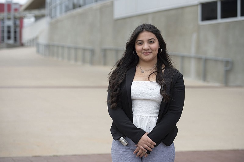 Reyna Garcia, a senior at Heritage High School in Rogers, has been accepted by some of the most prestigious universities in the U.S., including Harvard, Duke and Rice.
(NWA Democrat-Gazette/J.T. Wampler)
