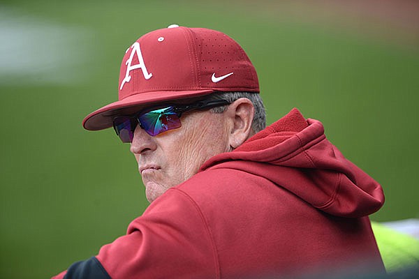 Arkansas baseball coach Dave Van Horn is shown prior to a game against Texas A&M on Saturday, April 17, 2021, in Fayetteville.