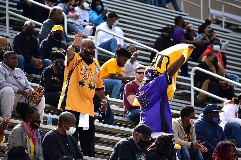 Former UAPB football players are acknowledged during Saturday’s game against Prairie View A&M at Simmons Bank Field. It turned out to be the final home game of the season. 
(Pine Bluff Commercial/I.C. Murrell)