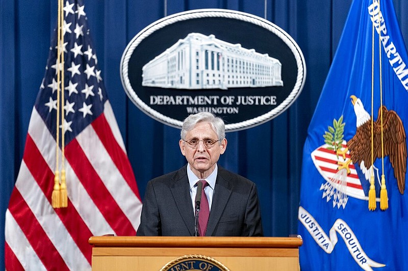 Attorney General Merrick Garland speaks about a jury's verdict in the case against former Minneapolis Police Officer Derek Chauvin in the death of George Floyd, at the Department of Justice, Wednesday, April 21, 2021, in Washington. (AP/Andrew Harnik, Pool)