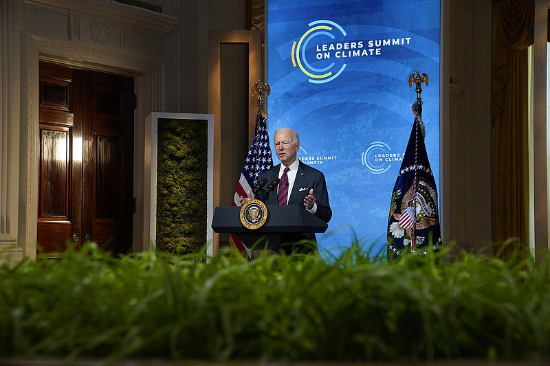 “This is a moral imperative, an economic imperative,” President Joe Biden said Thursday at the virtual Leaders Summit on Climate, speaking from the East Room of the White House.
(AP/Evan Vucci)