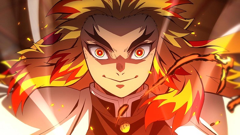 Rengoku Kyojuro (voiced, in English, by Mark Whitten) is a Demon Slayer of the Demon Slayer Corps and the Flame Hashira in “Demon Slayer the Movie: Mugen Train.”