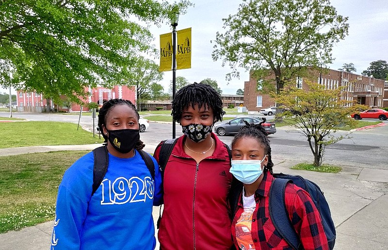 UAPB students Deeanna Harrington (from left), Samaria Jackson and Tyrah Elerby agree that the guilty verdicts against former Minneapolis police officer Derek Chauvin were a step in right the direction. 
(Pine Bluff Commercial/I.C. Murrell)