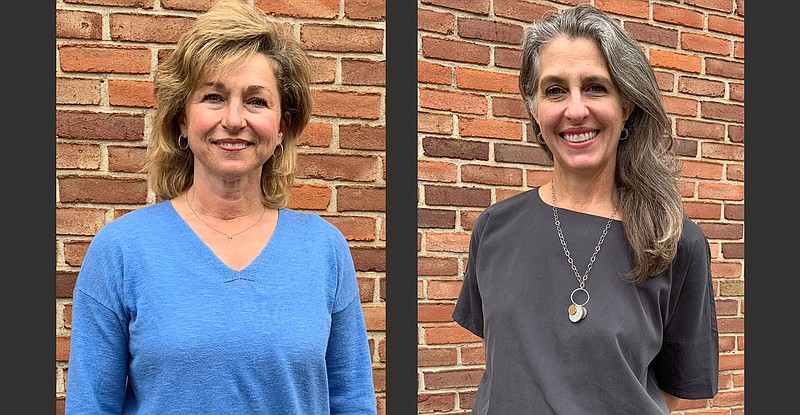 Miriam Smith (left), a full-time mother, is running for her first political bid for Zone 1 with the Fayetteville School Board. Nika Waitsman (right), a full-time volunteer, is running for re-election for Zone 1 with the Fayetteville School Board. 
(NWA Democrat-Gazette/Mary Jordan.)