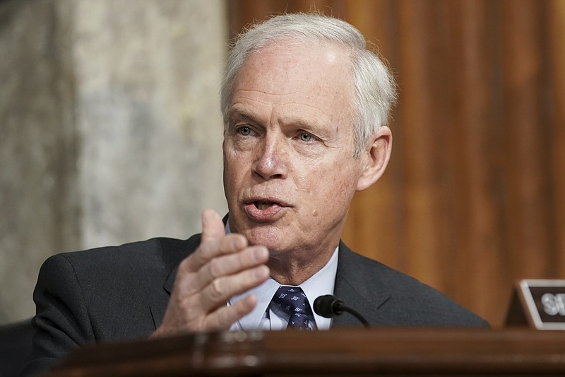 FILE - In this March 3, 2021 file photo, Sen. Ron Johnson, R-Wis., speaks at the U.S. Capitol in Washington. Johnson, questioned the need for widespread COVID-19 vaccinations, saying in a radio interview “what do you care if your neighbor has one or not?” Johnson, who has no medical expertise or background, made the comments Thursday, April 22, during an interview with conservative talk radio host Vicki McKenna. (Greg Nash/Pool via AP, File)