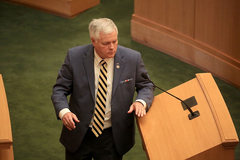 Rep. Brandt Smith, R-Jonesboro, goes to the podium Tuesday April 27, 2021. (Arkansas Democrat-Gazette/Staton Breidenthal)