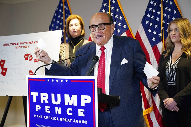 FILE - In this Nov. 19, 2020, file photo, former Mayor of New York Rudy Giuliani, a lawyer for President Donald Trump, speaks during a news conference at the Republican National Committee headquarters in Washington. (AP/Jacquelyn Martin, File)