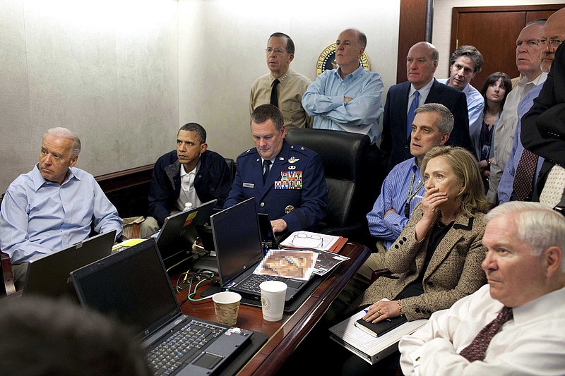 President Joe Biden (left), then the vice president, was among the people — including President Barack Obama, Secretary of State Hillary Clinton and members of the national security team — who watched from the White House as Navy SEALs conducted a mission that ultimately killed al-Qaida leader Osama bin Laden on May 1, 2011.
(AP/The White House/Pete Souza)