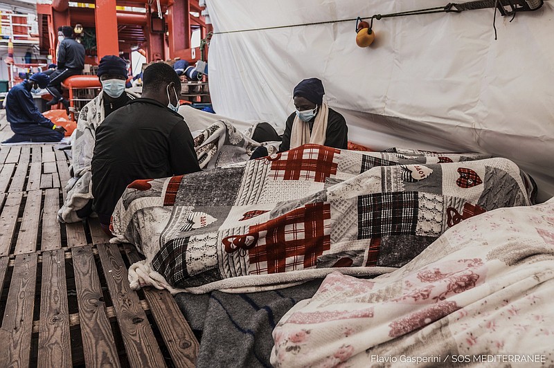 Migrants rest Friday aboard of the Ocean Viking, operated by the rescue group SOS Mediterranee, after being pulled from rubber dinghies in the Mediterranean Sea.
(AP/SOS Mediterranee/Flavio Gasperini)