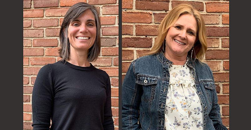 Megan Hurley (left) is running for her second term for the At-Large Position 1 seat with the Fayetteville School Board. Elisabeth Beasley (right)is making her first political bid for the At-Large Position 1 seat with the Fayetteville School Board. 
(NWA Democrat-Gazette/Mary Jordan)