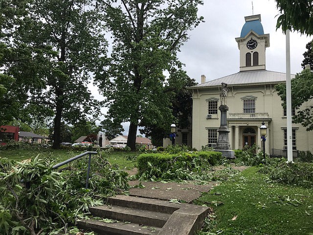 Storm damage around the historic Crawford County Courthouse Tuesday, May 4, 2021 in downtown Van Buren. (NWA Democrat-Gazette/DAVID GOTTSCHALK)