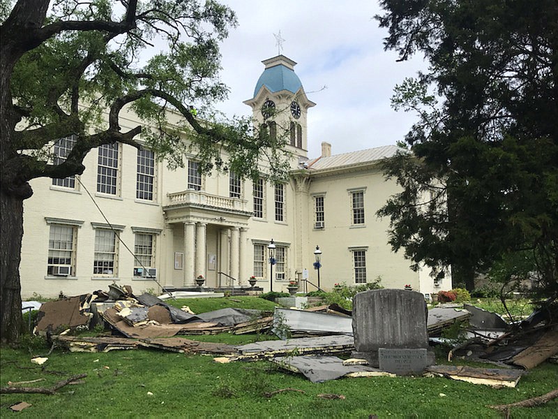 Storm damage around the historic Crawford County Courthouse Tuesday, May 4, 2021 in downtown Van Buren. (NWA Democrat-Gazette/DAVID GOTTSCHALK)