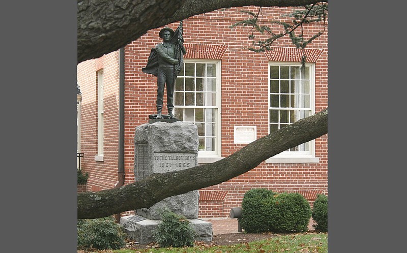 The “Talbot Boys” statue stands in front of the Talbot County Courthouse in Easton, Md., in this Oct. 23, 2007, file photo. Civil-rights advocates are seeking the court-ordered removal of the Confederate monument from the courthouse lawn on the state's Eastern Shore, calling it a racist symbol of oppression. (AP/Kathleen Lange)