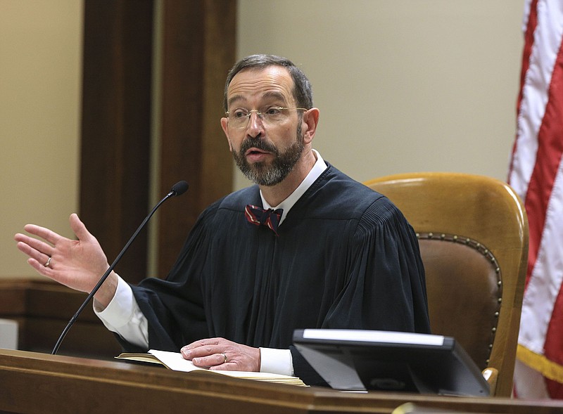 FILE — U.S. District Judge D. Price Marshall Jr. on the bench Friday during a naturalization ceremony at the federal courthouse in Little Rock in this July 26, 2019 file photo. (Arkansas Democrat-Gazette/STATON BREIDENTHAL)