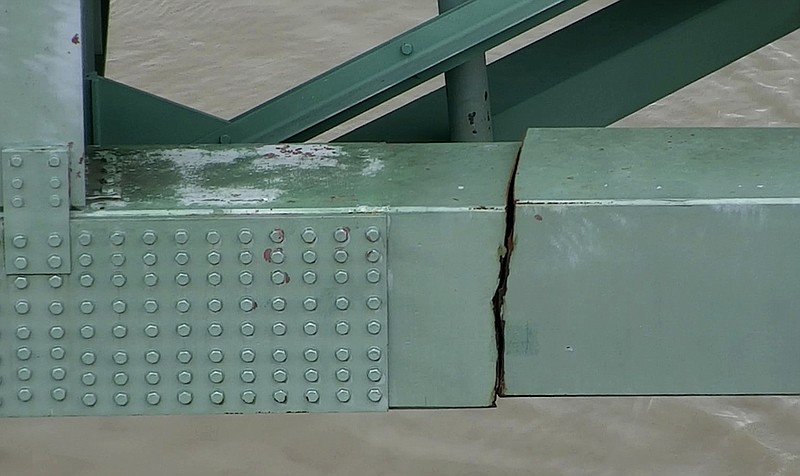 This undated image released by the Tennessee Department of Transportation shows the fracture in a 900-foot support beam on the Interstate 40 bridge at Memphis.
(AP/Tennessee Department of Transportation)