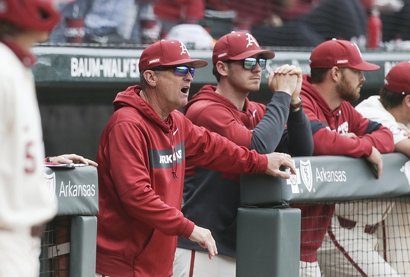 Arkansas Coach Dave Van Horn said his advice to Tony Vitello, his former assistant, was simple when Vitello left to be Tennessee’s head coach. “What I told him was to just go in there and work, don’t say a whole lot, don’t talk about the former coach’s players that are still in the program.”
(NWA Democrat-Gazette/Charlie Kaijo)