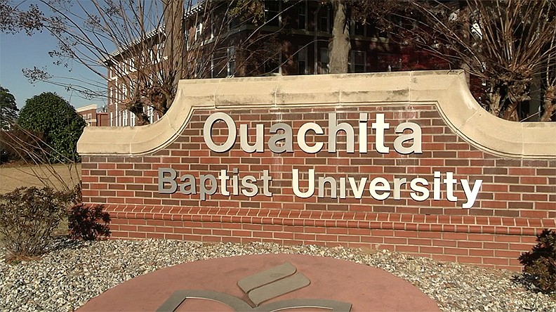 A sign welcomes visitors to the Ouachita Baptist University campus in Arkadelphia in this undated file photo. (Special to the Arkansas Democrat-Gazette/Tyler Wann)