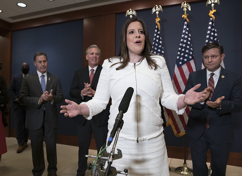 Rep. Elise Stefanik said Friday after her elevation to the No. 3 Republican spot in the House that her “focus is on unity, because that’s what the American people, and that’s what our voters, deserve.” More photos at arkansasonline.com/515stefanik/.
(AP/J. Scott Applewhite)