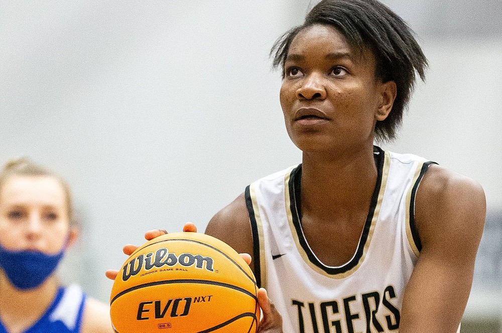 Bentonville’s Maryam Dauda is now one of four McDonald’s All-Americans on the University of Arkansas women’s basketball roster after committing to the Razorbacks on Friday.
(Special to the NWA Democrat-Gazette/David Beach)