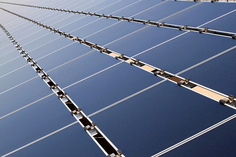 Solar panels make up part of a photovoltaic array in this April 20, 2011, file photo. (AP/Susan Montoya Bryan)
