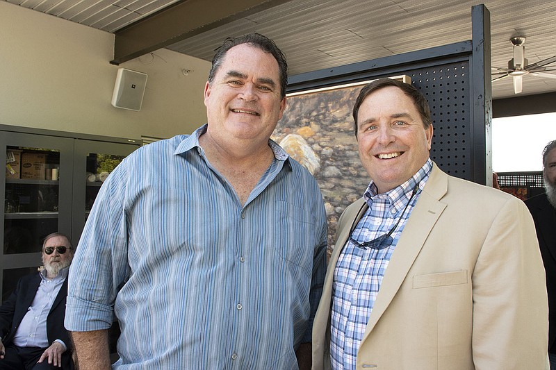 Honoree Don Gooch and Jarod Zeiser on 04/26/2021 at a fundraiser for Art Springs at the Rooftop Bar of the Waters Hotel, Hot Springs. (Arkansas Democrat-Gazette/Cary Jenkins)