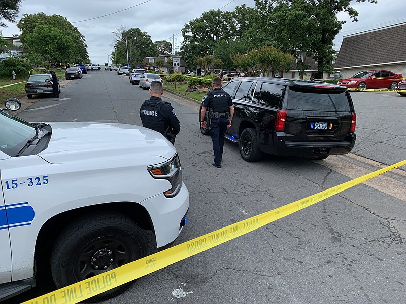 North Little Rock Police are investigating a shooting in the area of 4705 Augusta Circle, where police said two people were killed. (Arkansas Democrat-Gazette/Staton Breidenthal)