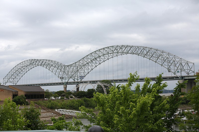 The I-40 Hernando de Soto Bridge crossing the Mississippi River connecting Arkansas and Tennessee on Tuesday, May 18, 2021. (Arkansas Democrat-Gazette/Thomas Metthe)