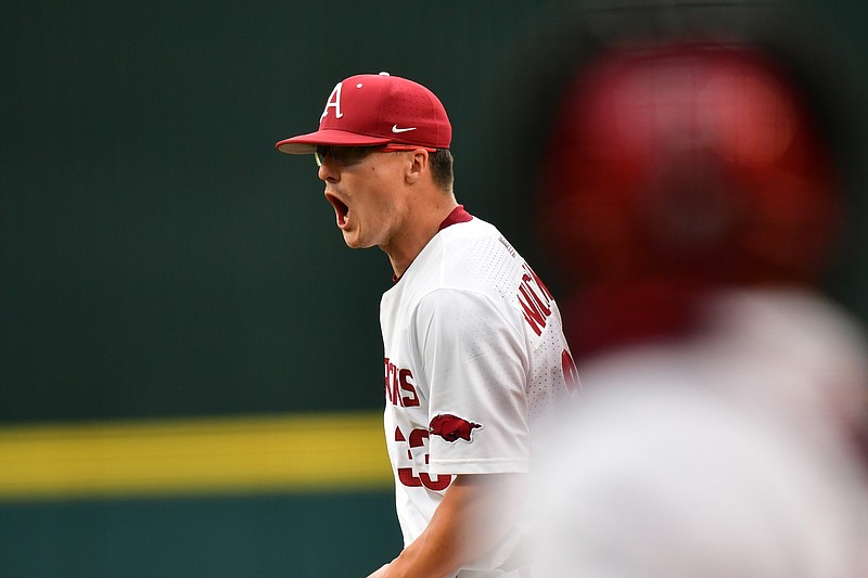 Patrick Wicklander reacts during Arkansas' game against Florida on Thursday, May 20, 2021. Picture courtesy SEC Media Pool.