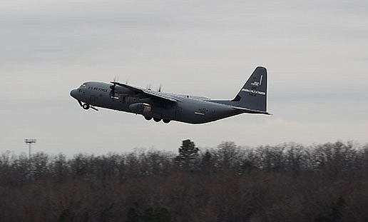 A C-130J takes off from Little Rock Air Force Base in Jacksonville in January 2018 for a deployment to Afghanistan. The base reportedly will be getting more C-130J Super Hercules planes for the Air National Guard training program.
(Arkansas Democrat-Gazette/Thomas Metthe)